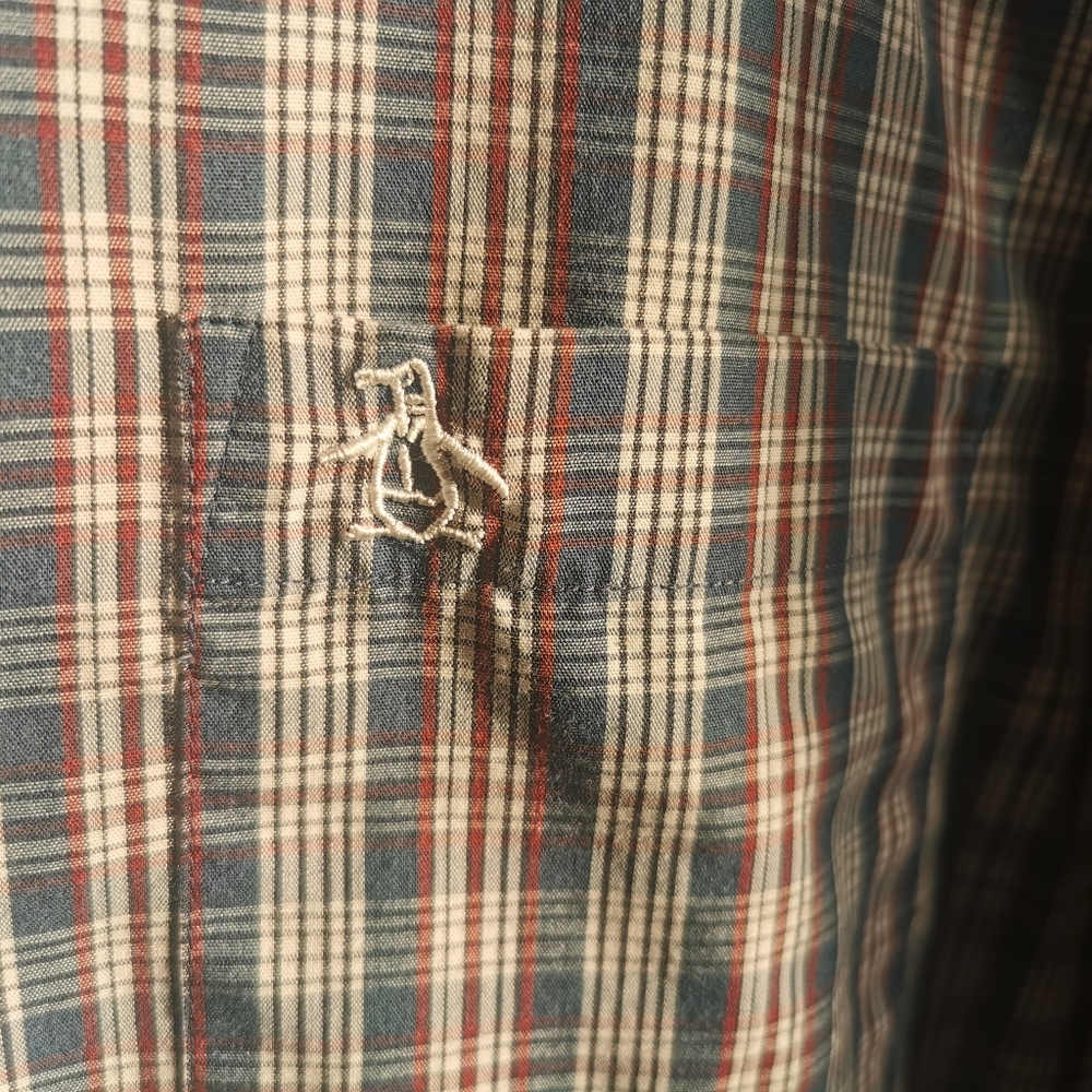 Original Penguin Navy, Burgundy and White Checkered Button-Down Shirt Size L - Picture 4 of 7